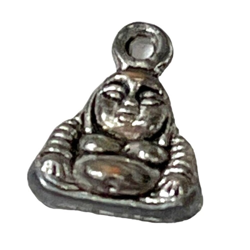 Small Silver Buddha Charm Pendant 0.5" Miniature Jewelry Making Supply A131